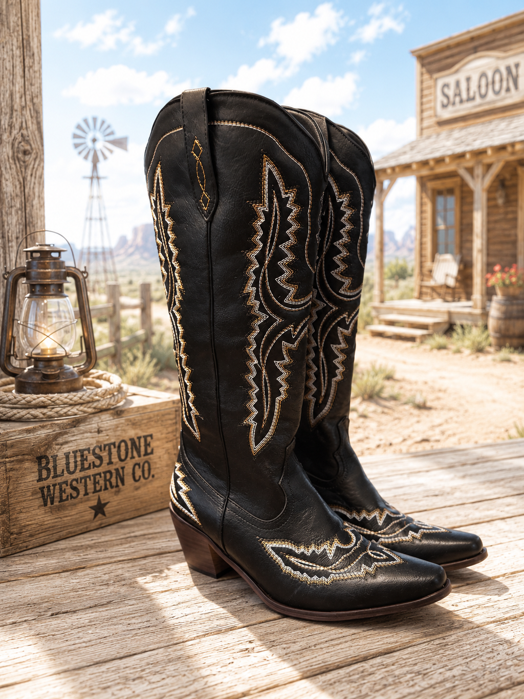 Frontier Spirit Western Cowgirl Boots - Midnight Onyx