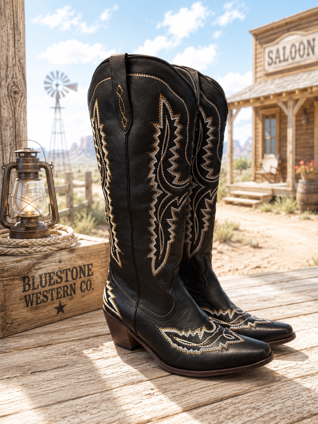 Frontier Spirit Western Cowgirl Boots - Midnight Onyx