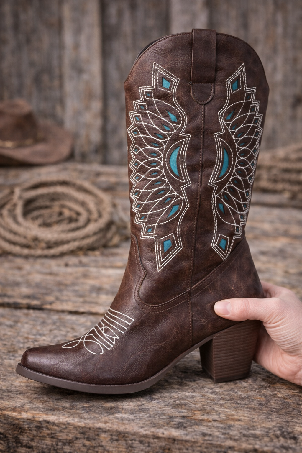 Turquoise Mesa Brown Western Cowgirl Boots