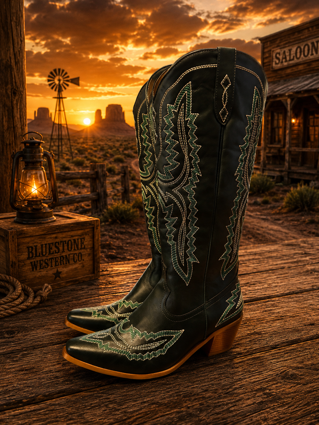 Frontier Spirit Western Cowgirl Boots - Emerald Green