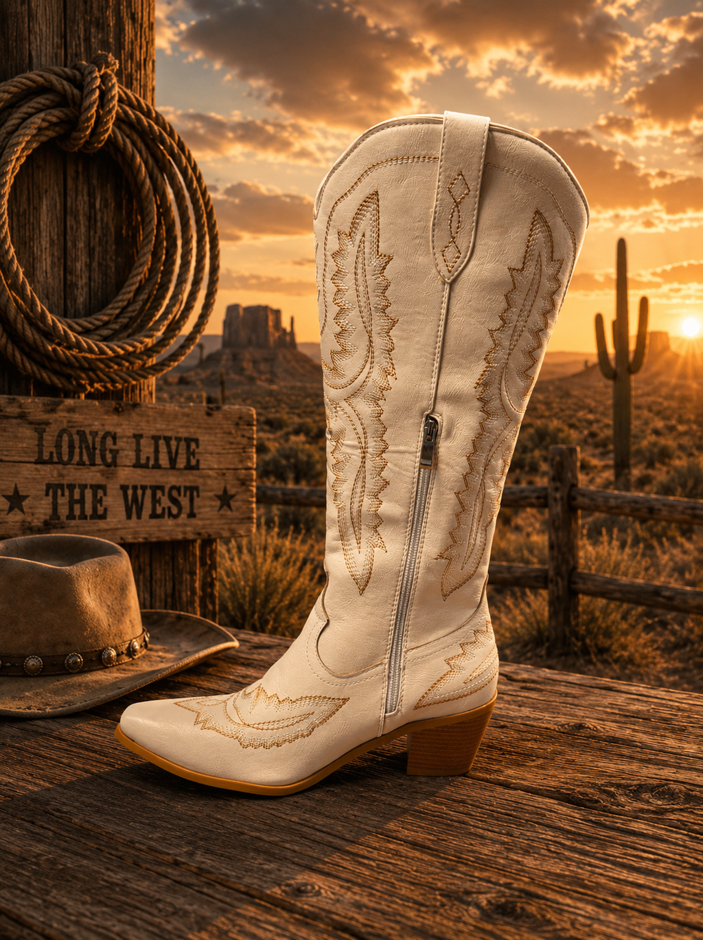 Frontier Spirit Western Cowgirl Boots - Vintage Ivory