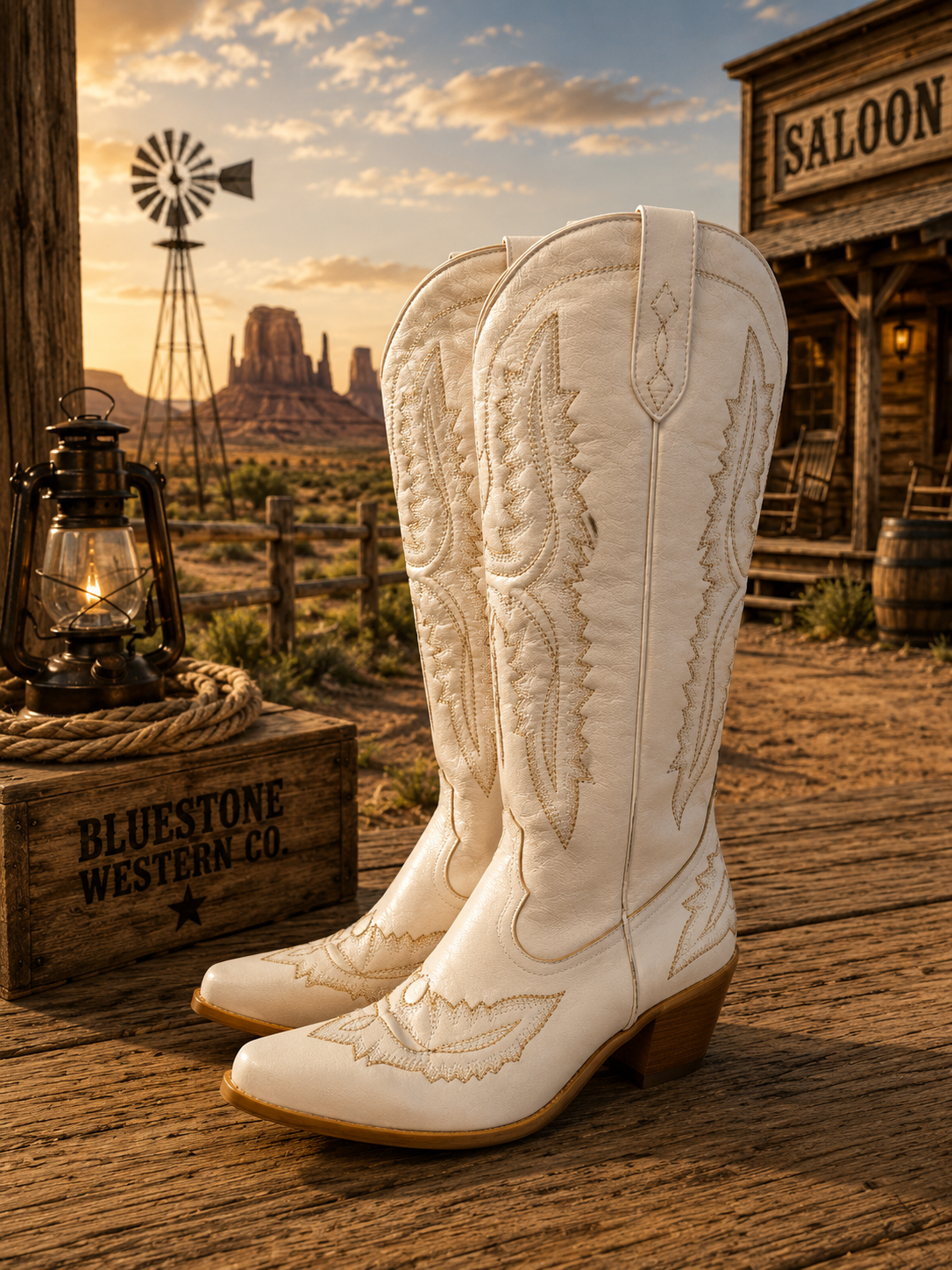 Frontier Spirit Western Cowgirl Boots - Vintage Ivory