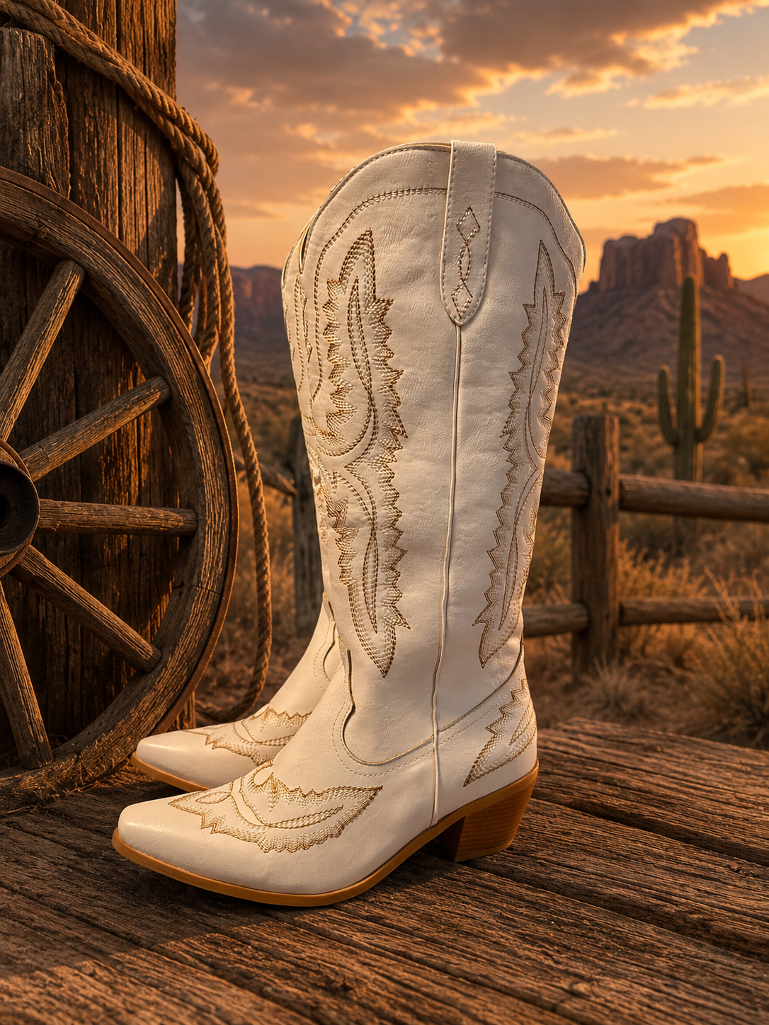 Frontier Spirit Western Cowgirl Boots - Vintage Ivory