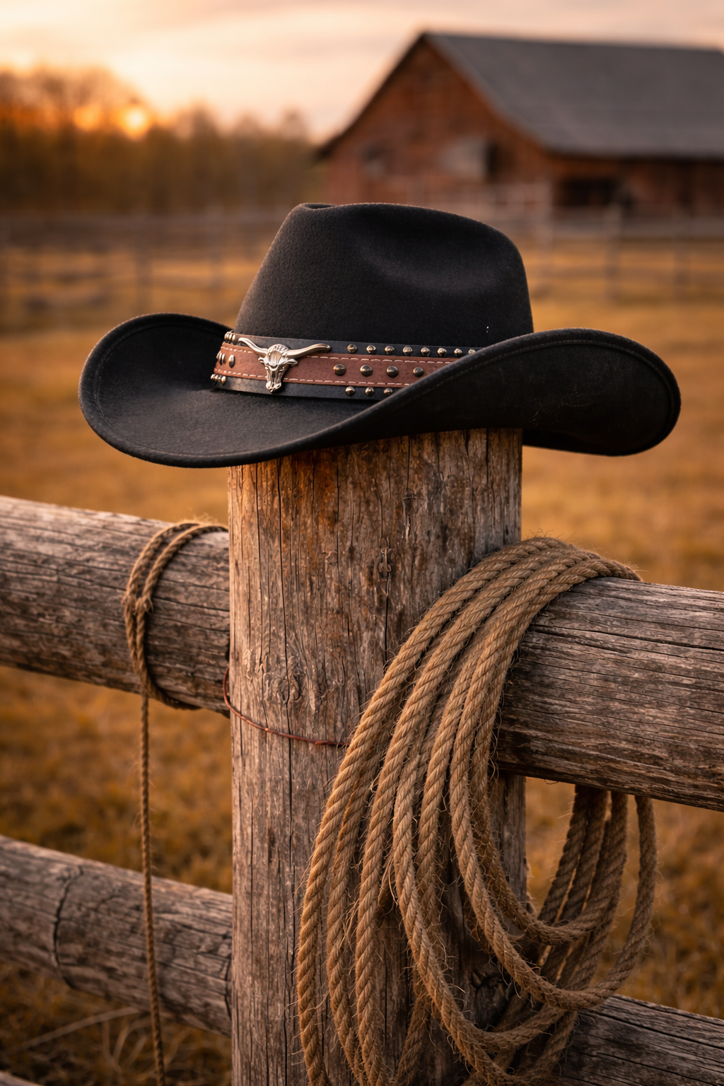 Frontier Longhorn Western Hat Set – Brown & Black Matching Cowboy Hats