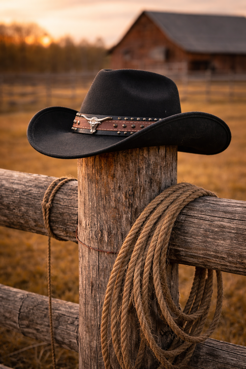 Frontier Longhorn Western Hat Set – Brown & Black Matching Cowboy Hats
