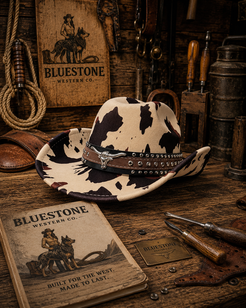 Longhorn Belle Cow Print Western Hat