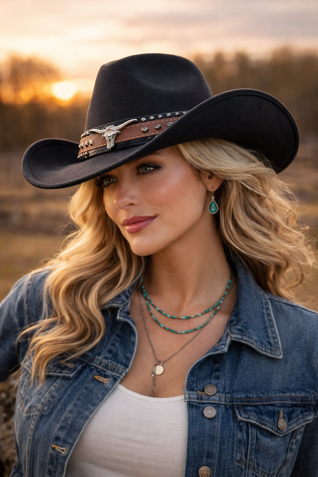 Frontier Longhorn Western Hat Set – Brown & Black Matching Cowboy Hats