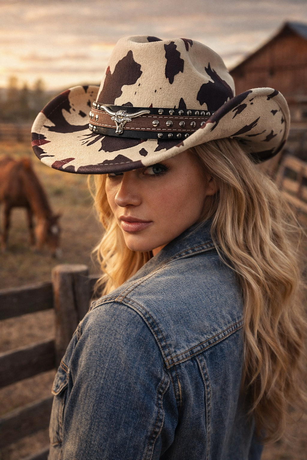 Longhorn Belle Cow Print Western Hat