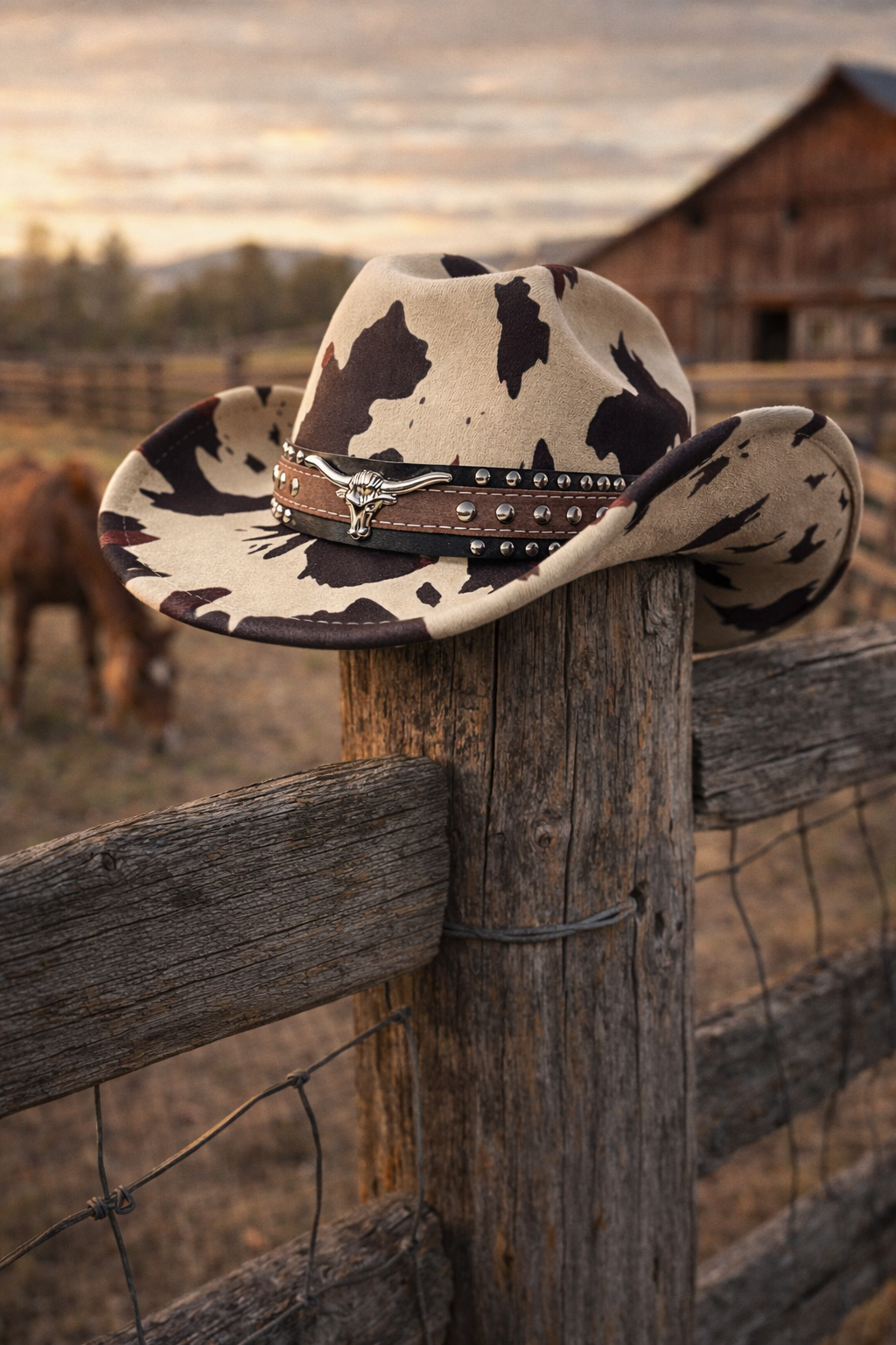 Longhorn Belle Cow Print Western Hat