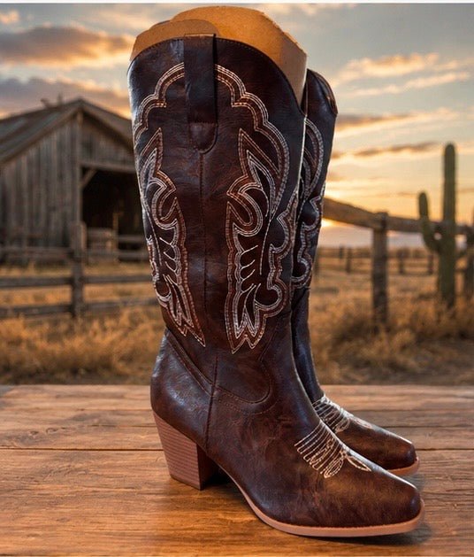 Prairie Belle Brown Western Cowgirl Boots