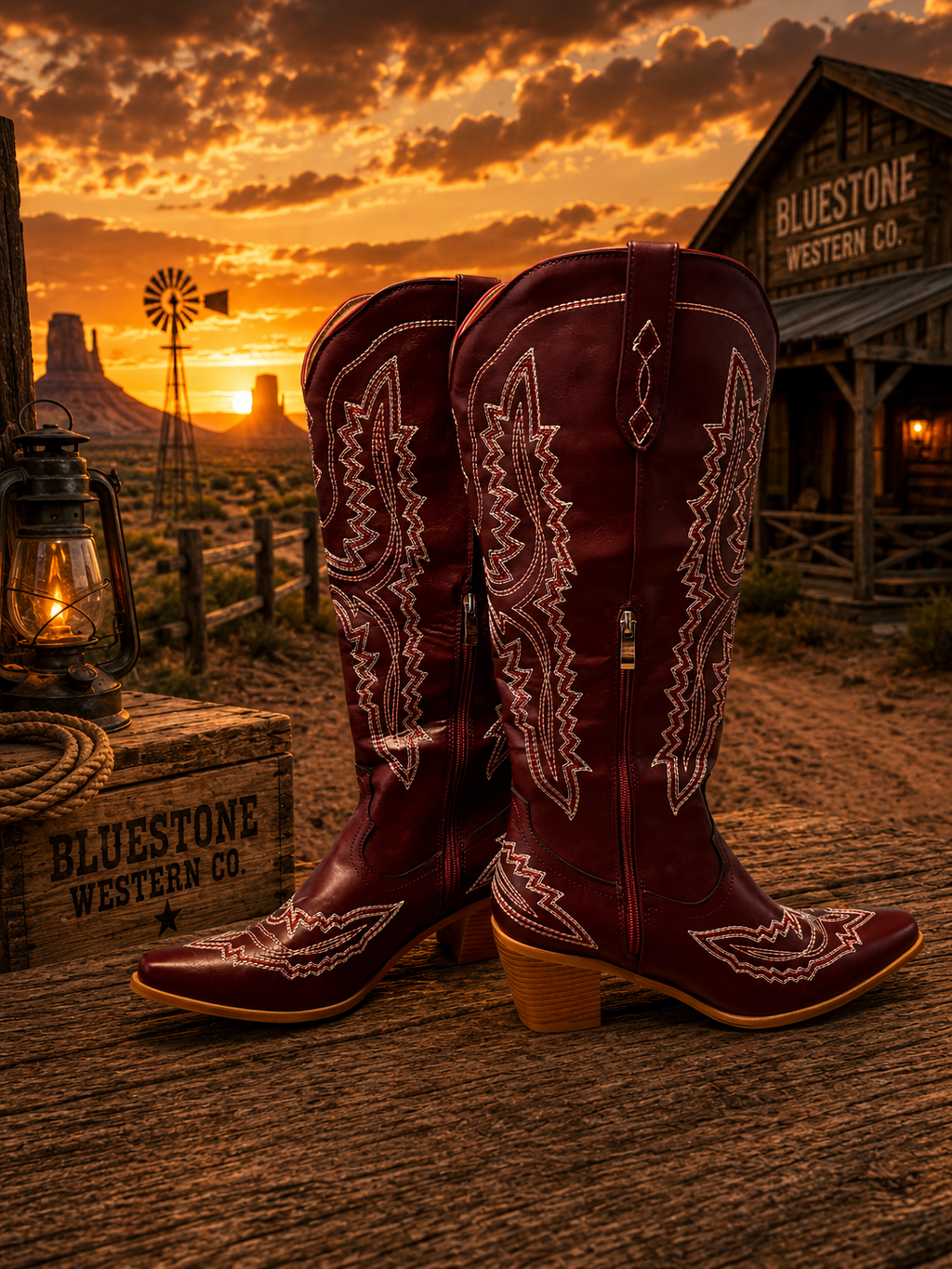 Frontier Spirit Western Cowgirl Boots - Red Wine
