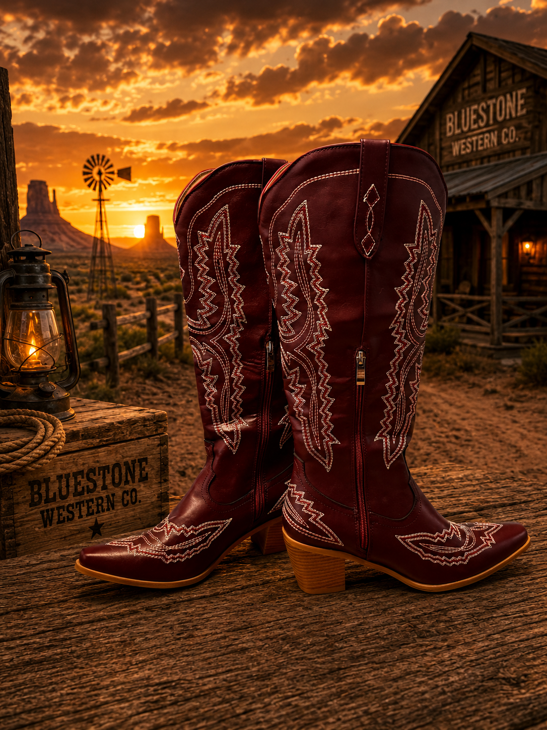 Frontier Spirit Western Cowgirl Boots - Red Wine