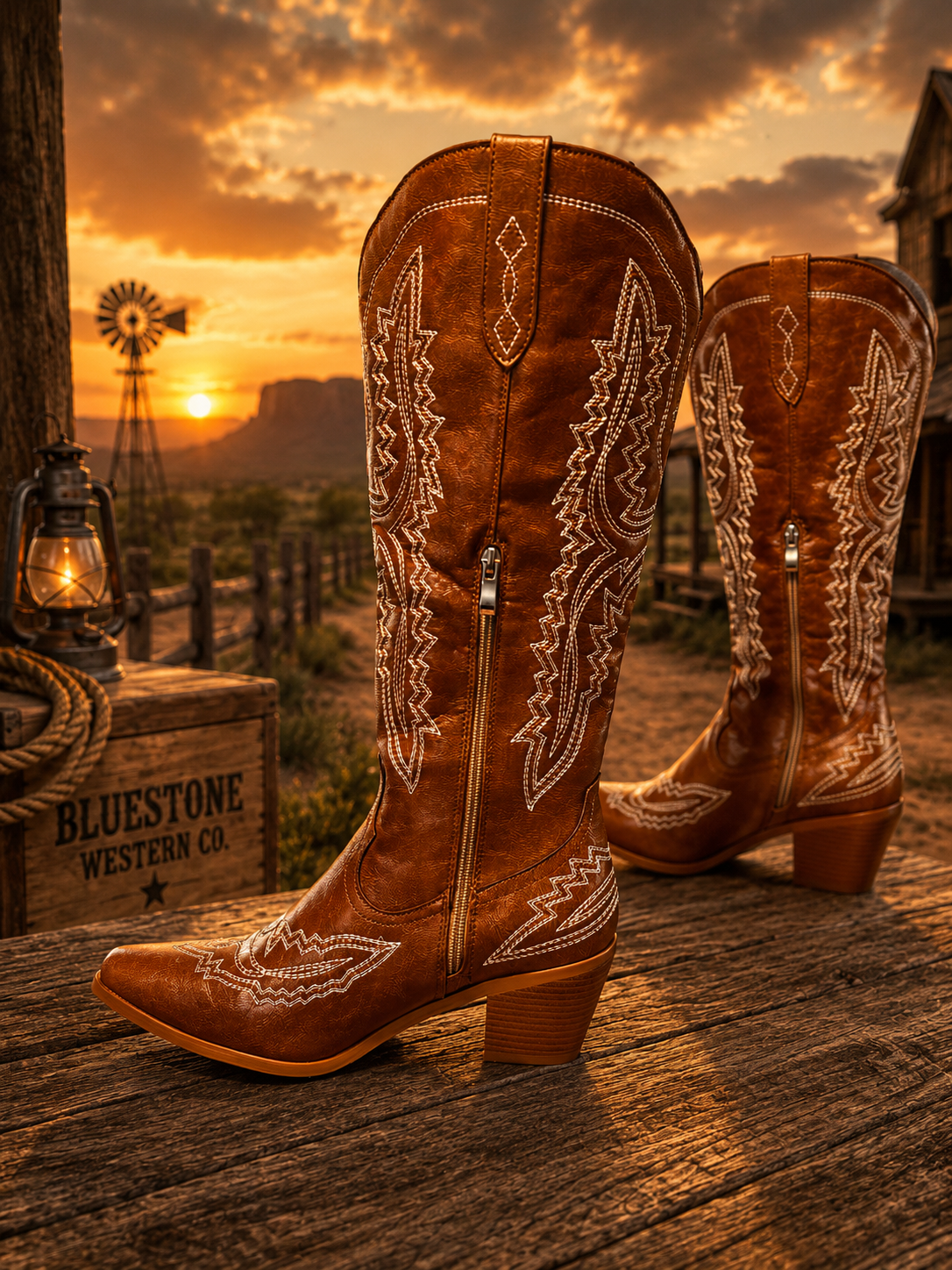 Frontier Spirit Western Cowgirl Boots - Buckskin Tan