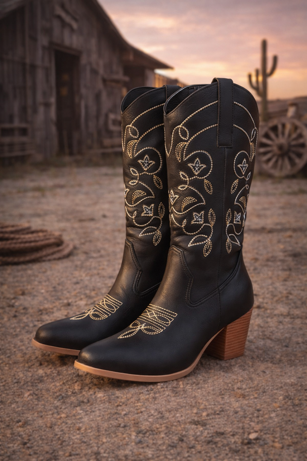 Midnight Rose Black Western Cowgirl Boots