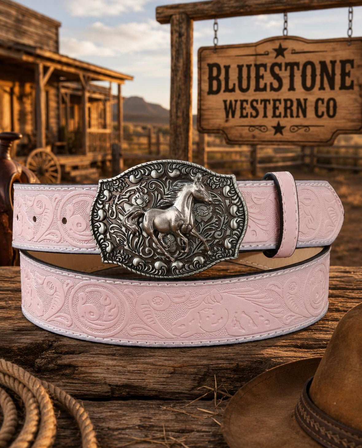 Dusty Rose Western Belt Adjustable 100cm