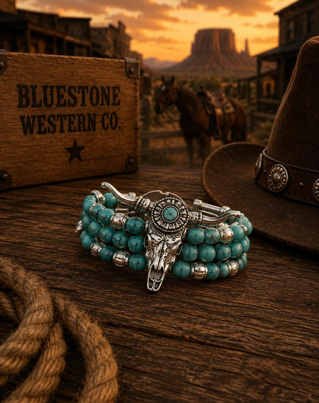 Turquoise Western Beaded Wrap Bracelet
