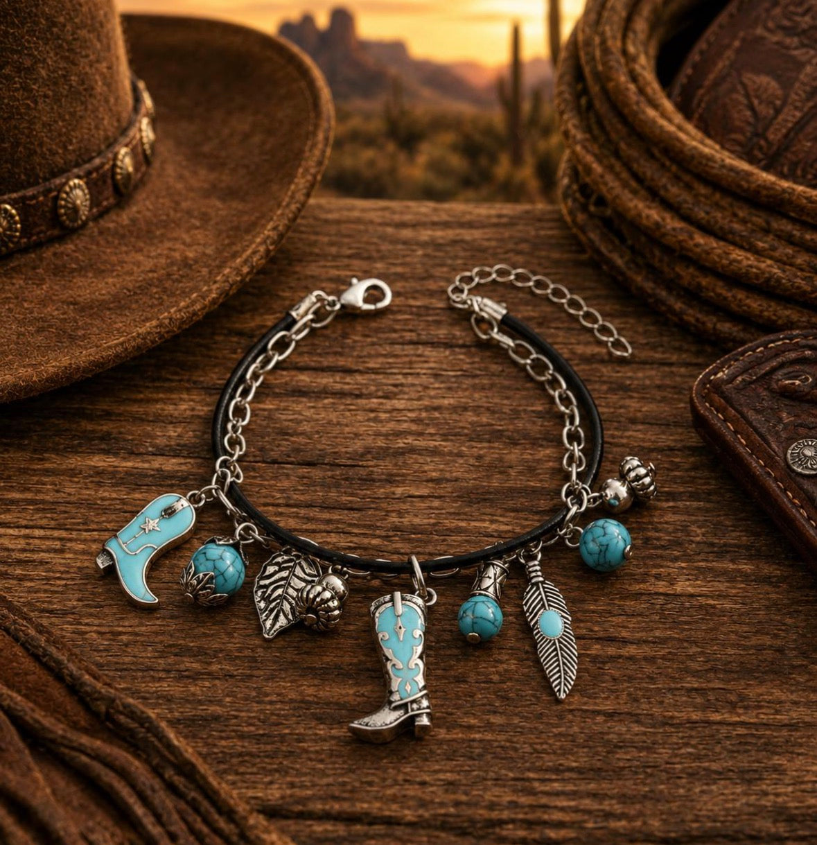 Turquoise Western Charm Bracelet