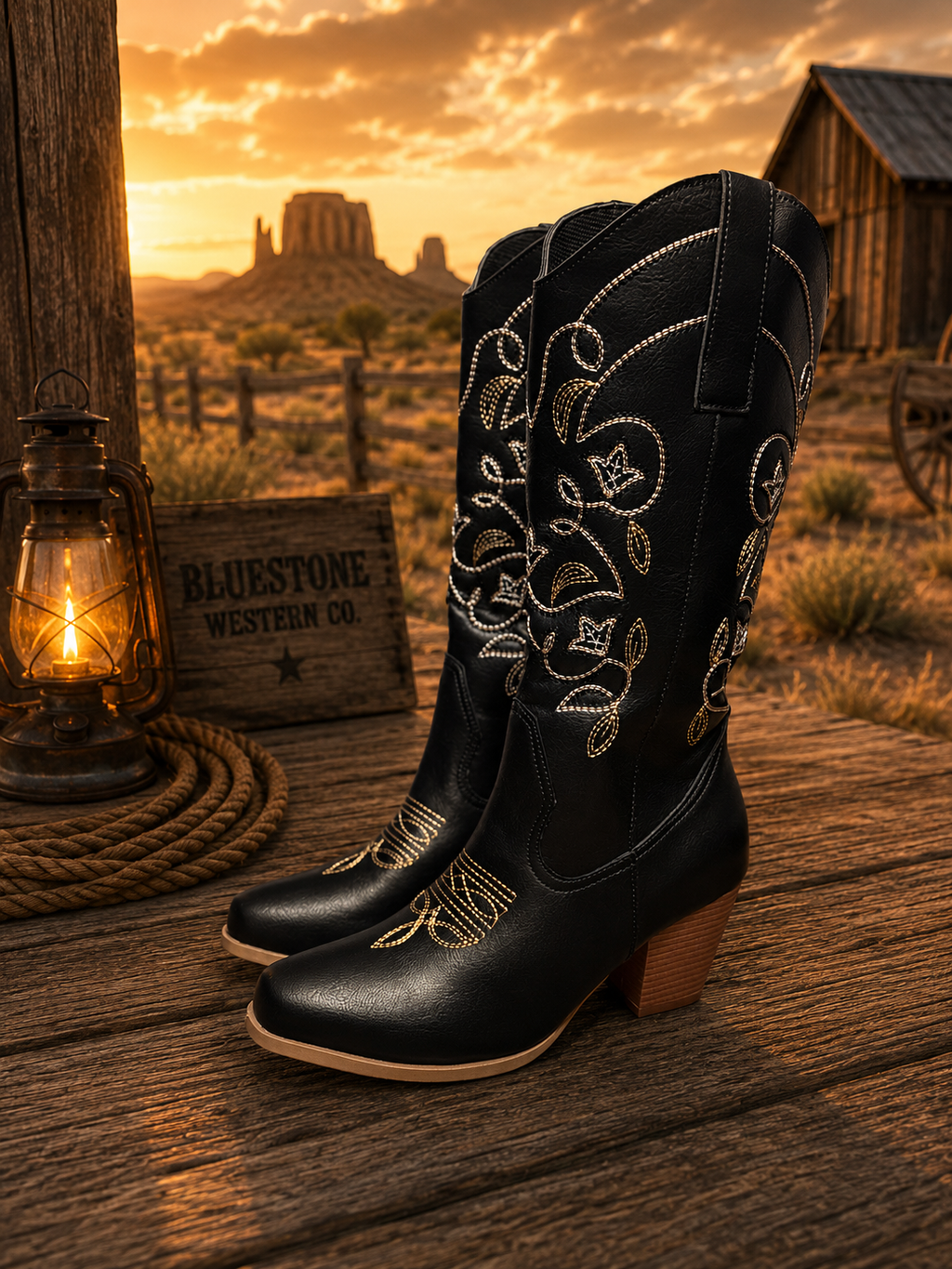 Midnight Rose Black Western Cowgirl Boots