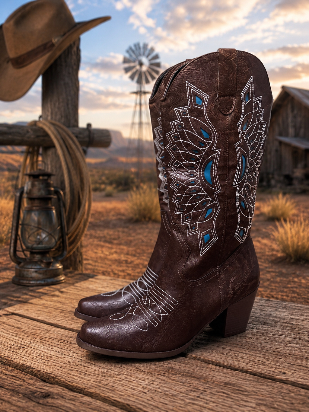 Turquoise Mesa Brown Western Cowgirl Boots