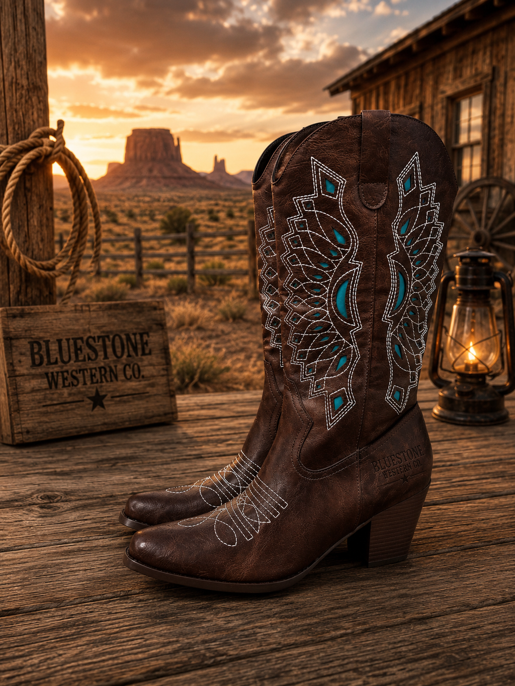 Turquoise Mesa Brown Western Cowgirl Boots