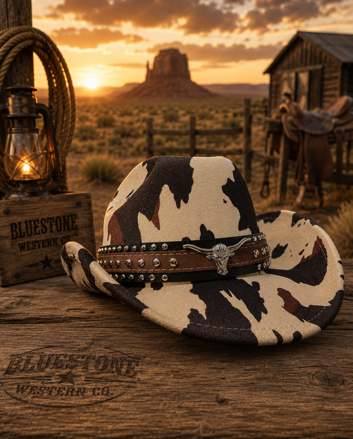 Longhorn Belle Cow Print Western Hat