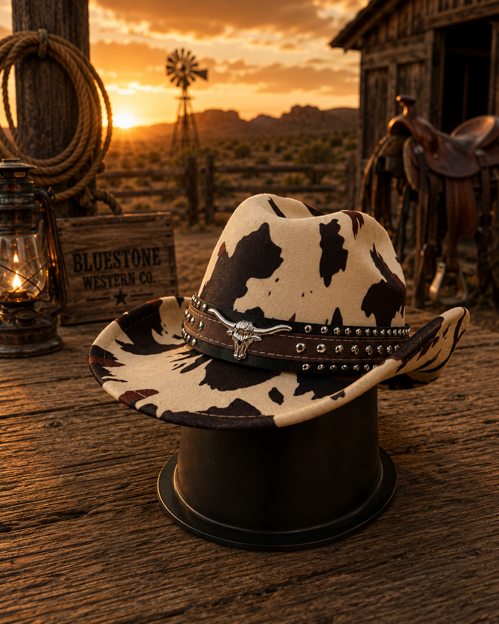 Longhorn Belle Cow Print Western Hat