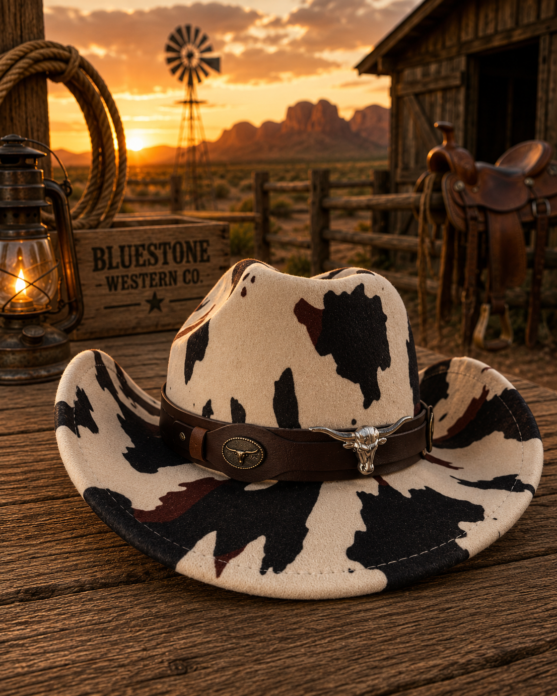 Prairie Longhorn Cow Print Western Hat