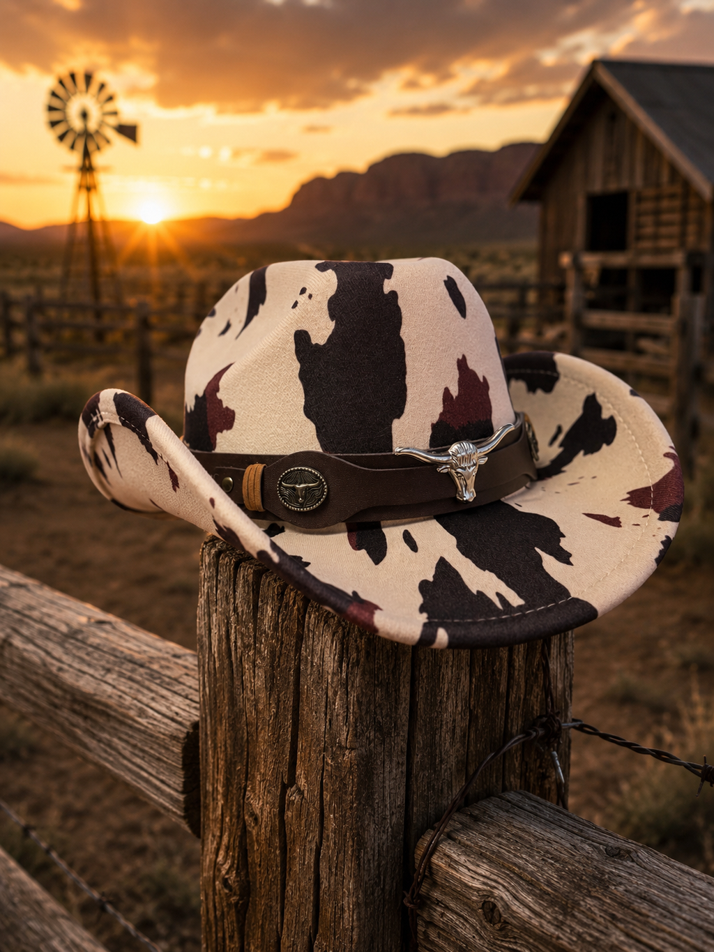 Prairie Longhorn Cow Print Western Hat