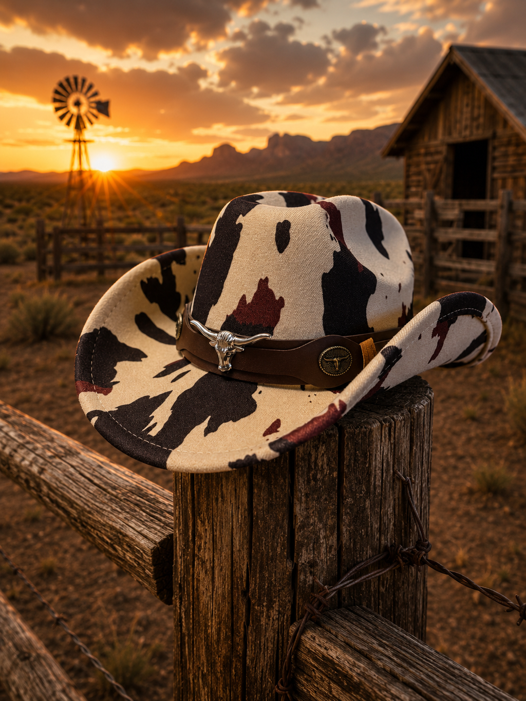 Prairie Longhorn Cow Print Western Hat