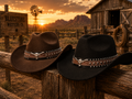Frontier Longhorn Western Hat Set – Brown & Black Matching Cowboy Hats