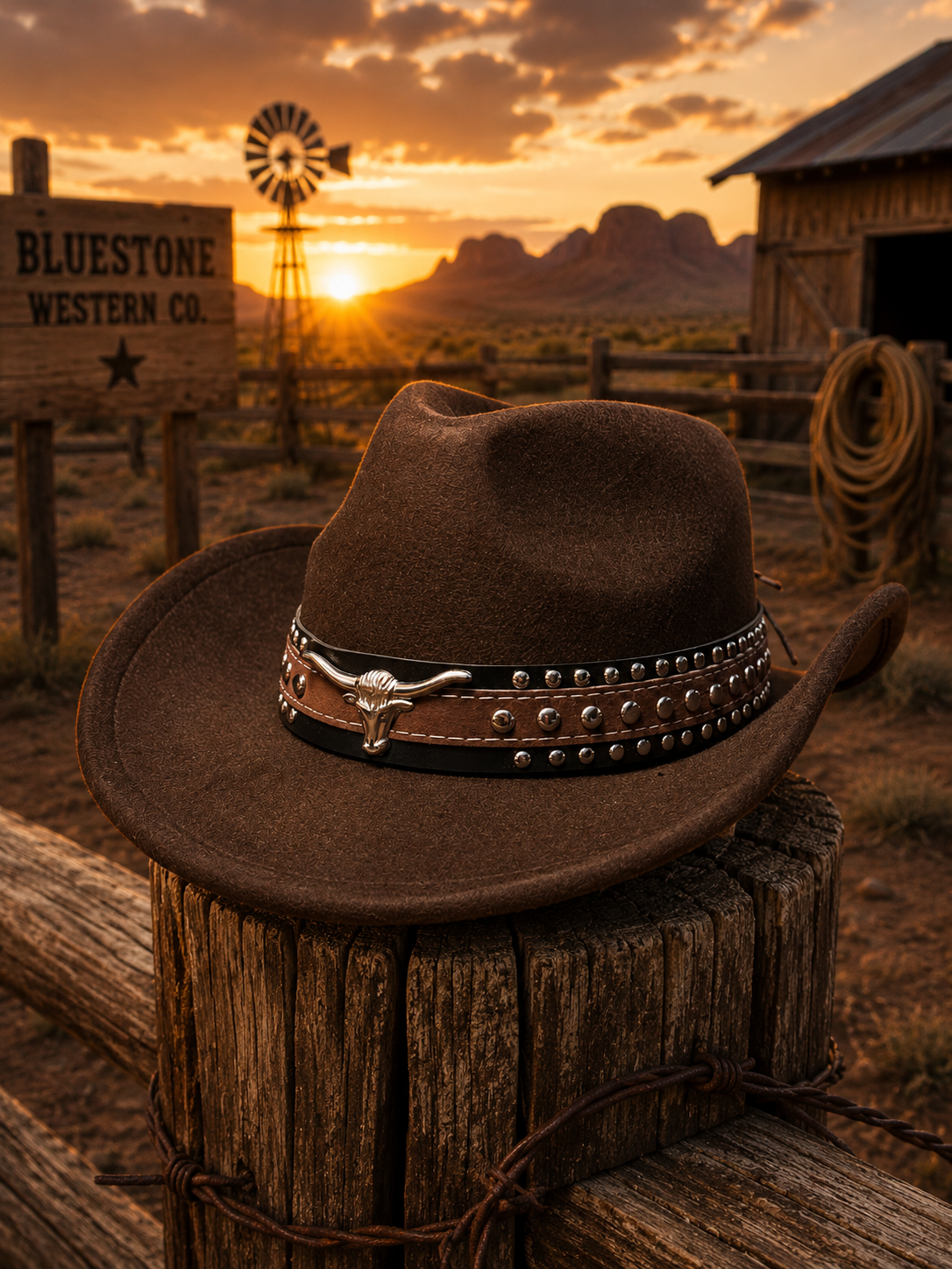 Frontier Longhorn Western Hat Set – Brown & Black Matching Cowboy Hats