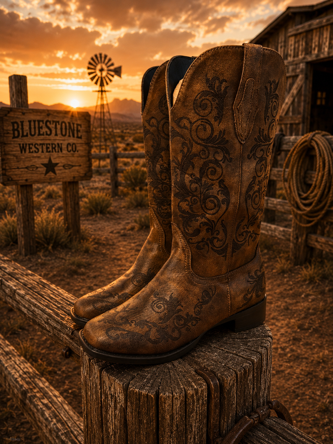 Rustic Willow Brown Western Cowgirl Boots
