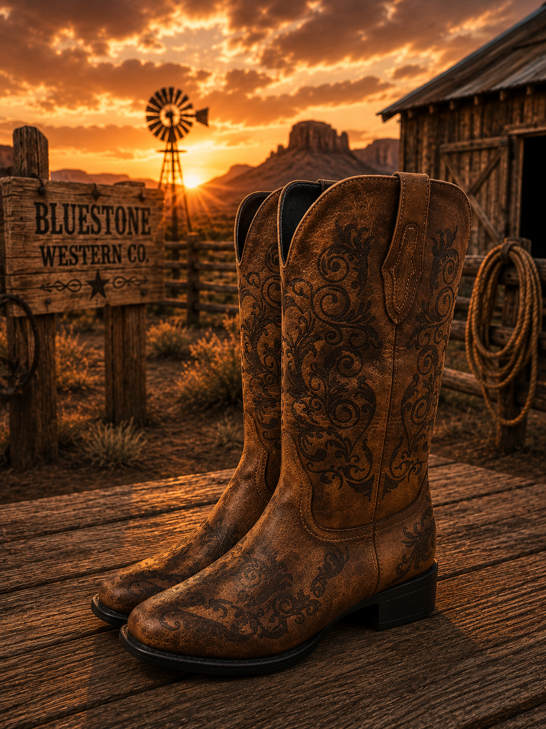 Rustic Willow Brown Western Cowgirl Boots