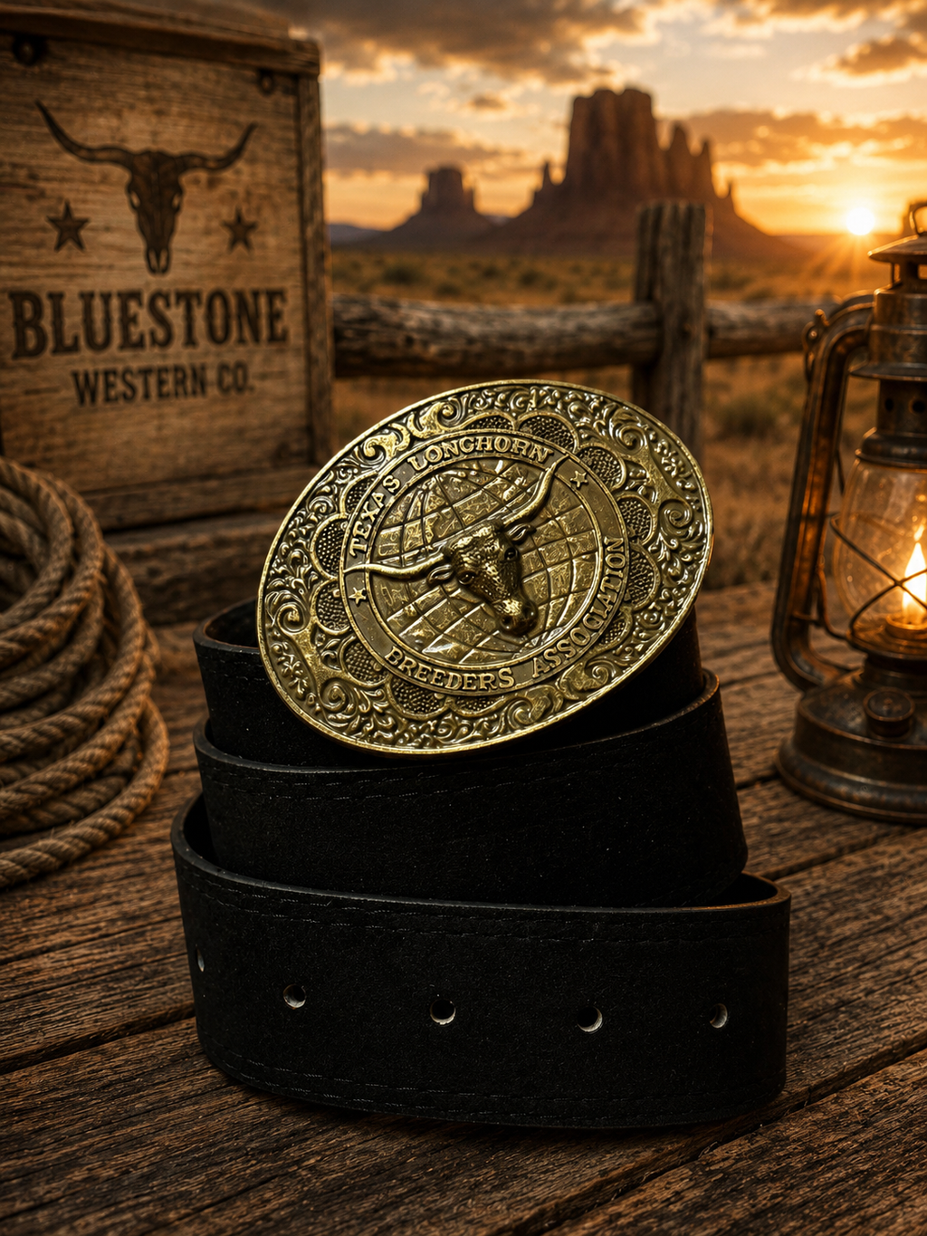 Texas Longhorn Black Western Belt
