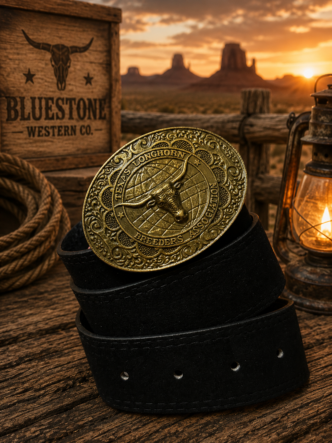 Texas Longhorn Black Western Belt